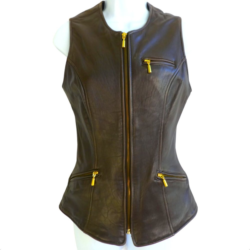 Vintage Leather Fitted Vest Full Zip Front Princess Seams BB Dakota Nordstrom XS